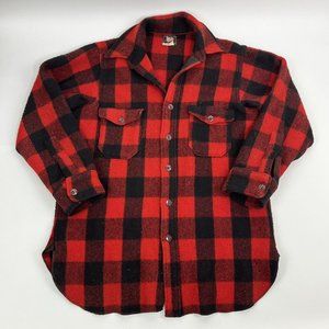 Vintage Woolrich Wool Heavy Shirt Jacket Red Buffalo Plaid 1940s / 50s Made USA